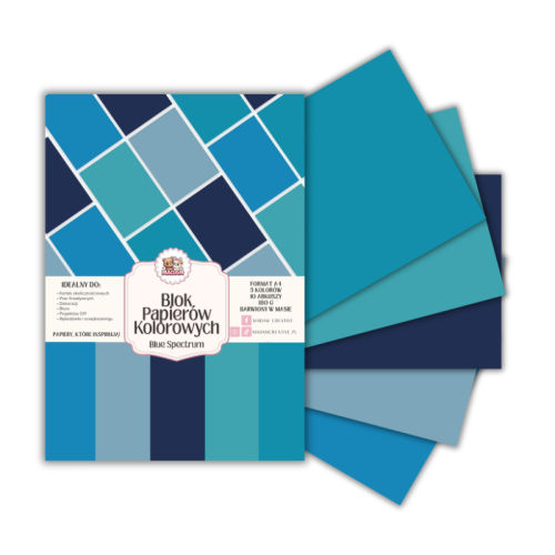 Blok papierów kolorowych A4 180g 10 arkuszy Blue Spectrum, MaDam Creative