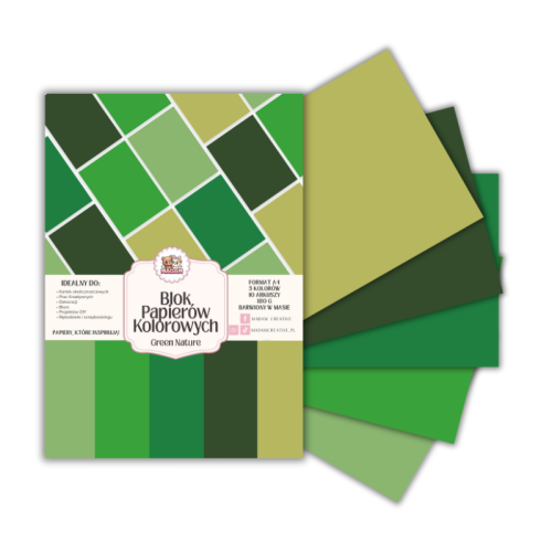 Blok papierów kolorowych A4 180g 10 arkuszy Green Nature, MaDam Creative