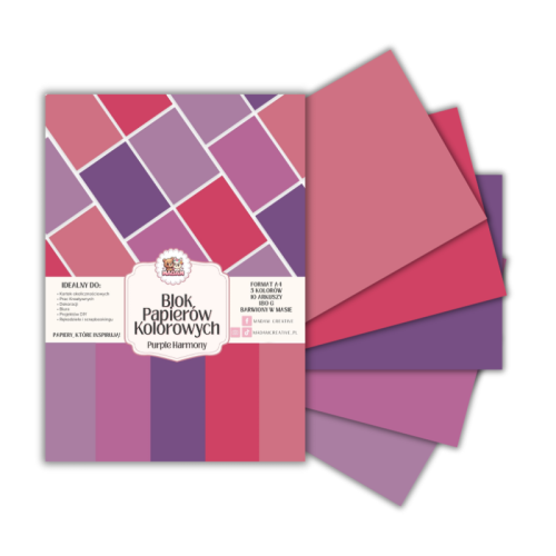 Blok papierów kolorowych A4 180g 10 arkuszy Purple Harmony, MaDam Creative