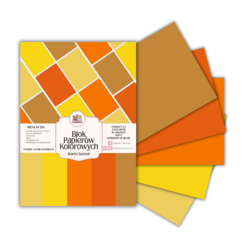 Blok papierów kolorowych A4 180g 10 arkuszy Warm Sunset, MaDam Creative