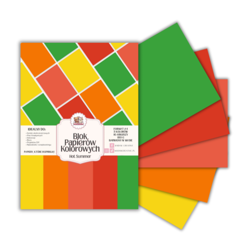 Blok papierów kolorowych A4 180g 10 arkuszy Hot Summer, MaDam Creative
