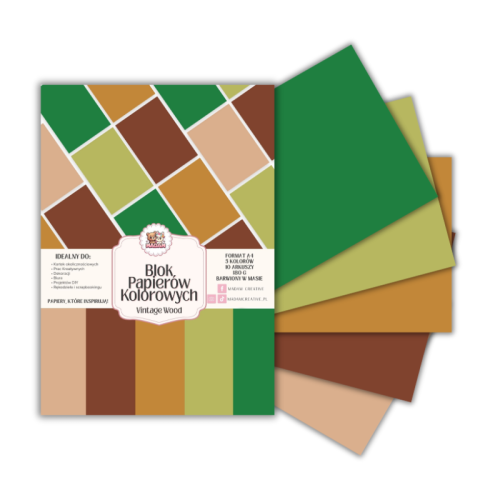 Blok papierów kolorowych A4 180g 10 arkuszy Vintage Wood, MaDam Creative