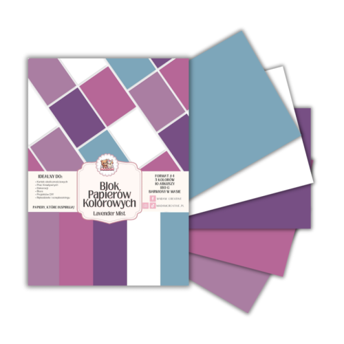 Blok papierów kolorowych A4 180g 10 arkuszy Lavender Mist, MaDam Creative