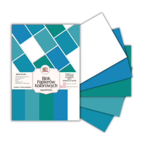 Blok papierów kolorowych A4 180g 10 arkuszy Aqua Breeze, MaDam Creative