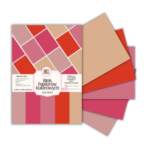 Blok papierów kolorowych A4 180g 10 arkuszy Love Story, MaDam Creative