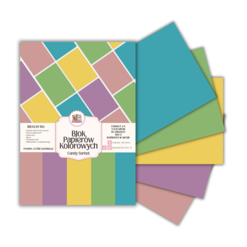 Blok papierów kolorowych A4 180g 10 arkuszy Candy Sorbet, MaDam Creative