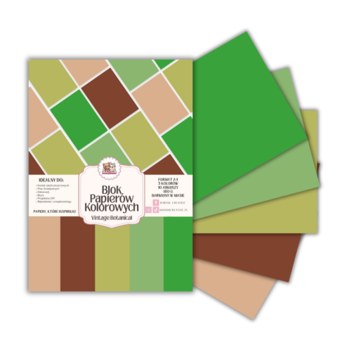 Blok papierów kolorowych A4 180g 10 arkuszy Vintage Botanical, MaDam Creative