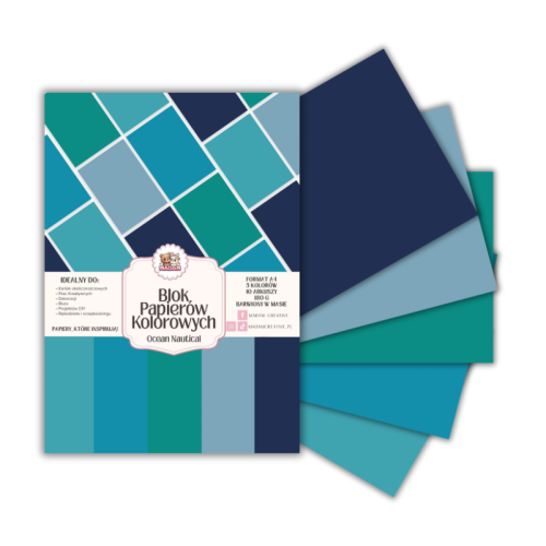 Blok papierów kolorowych A4 180g 10 arkuszy Ocean Nautical, MaDam Creative