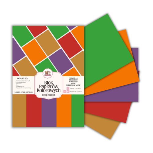 Blok papierów kolorowych A4 180g 10 arkuszy Deep Sunset, MaDam Creative