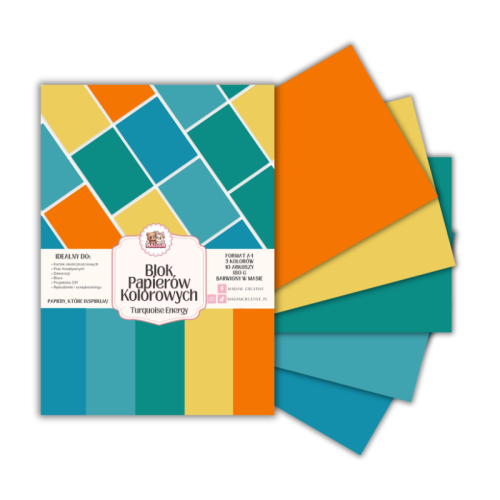 Blok papierów kolorowych A4 180g 10 arkuszy Turquoise Energy, MaDam Creative