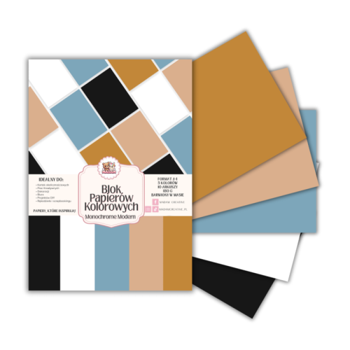 Blok papierów kolorowych A4 180g 10 arkuszy Monochrome Modern, MaDam Creative