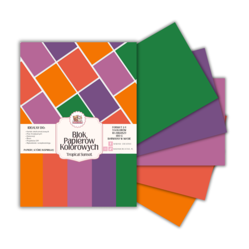 Blok papierów kolorowych A4 180g 10 arkuszy Tropical Sunset, MaDam Creative
