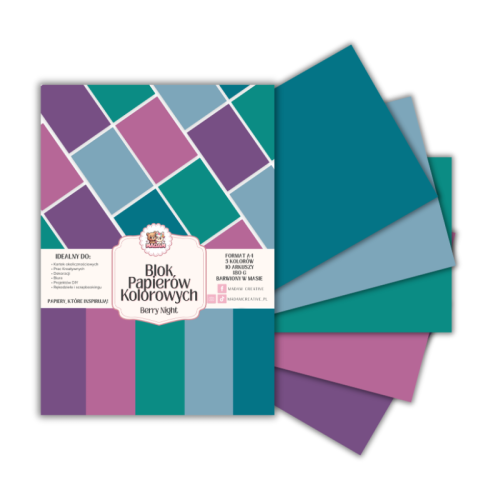 Blok papierów kolorowych A4 180g 10 arkuszy Berry Night, MaDam Creative