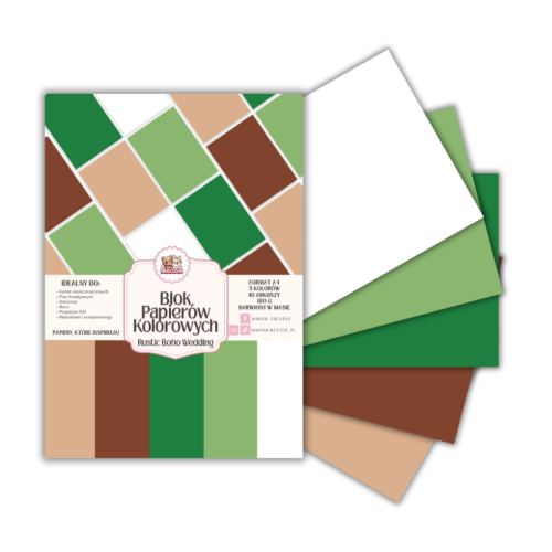 Blok papierów kolorowych A4 180g 10 arkuszy Rustic Boho Wedding, MaDam Creative