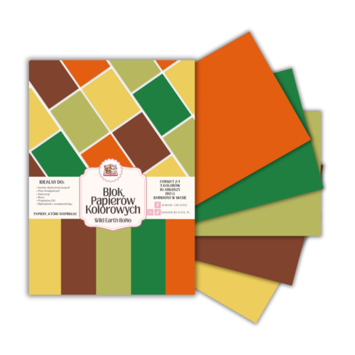 Blok papierów kolorowych A4 180g 10 arkuszy Wild Earth Boho, MaDam Creative