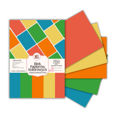 Blok papierów kolorowych A4 180g 10 arkuszy Tropical Summer Fresh, MaDam Creative