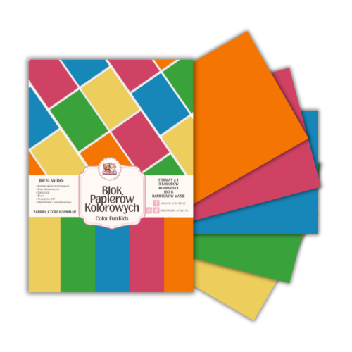 Blok papierów kolorowych A4 180g 10 arkuszy Color Fun Kids, MaDam Creative