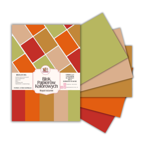 Blok papierów kolorowych A4 180g 10 arkuszy Royal Autumn, MaDam Creative
