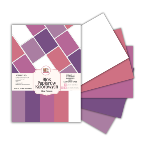 Blok papierów kolorowych A4 180g 10 arkuszy Lilac Dream, MaDam Creative