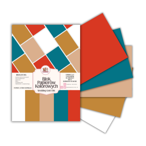 Blok papierów kolorowych A4 180g 10 arkuszy Wedding Gold Chic, MaDam Creative
