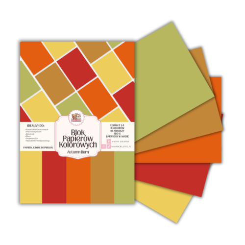 Blok papierów kolorowych A4 180g 10 arkuszy Autumn Burn, MaDam Creative