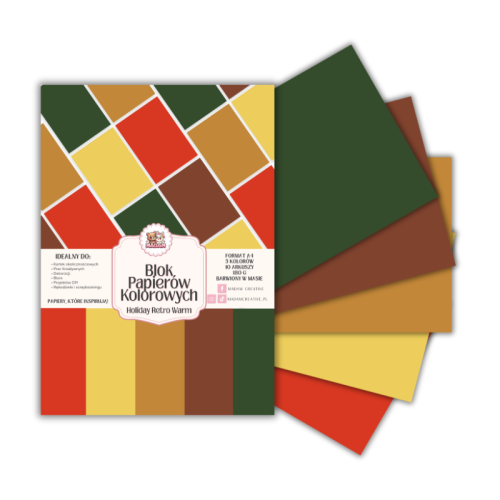 Blok papierów kolorowych A4 180g 10 arkuszy Holiday Retro Warm, MaDam Creative