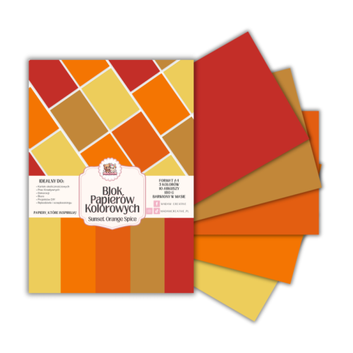Blok papierów kolorowych A4 180g 10 arkuszy Sunset Orange Spice, MaDam Creative