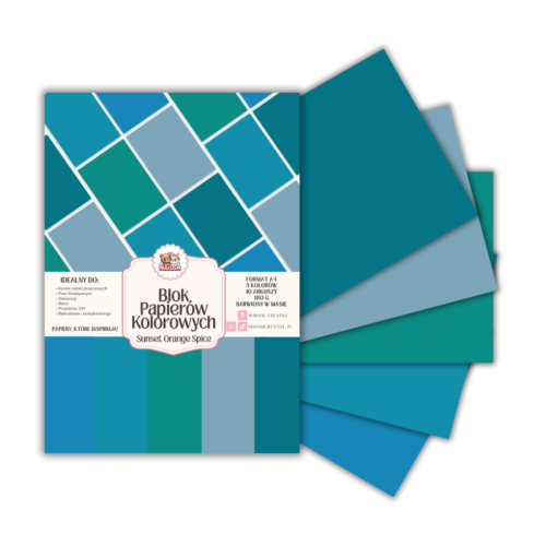 Blok papierów kolorowych A4 180g 10 arkuszy Ocean Wind, MaDam Creative