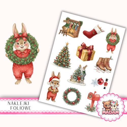 Naklejki foliowe 13x19 Świąteczny Zajączek Retro vol.2 MaDam Creative