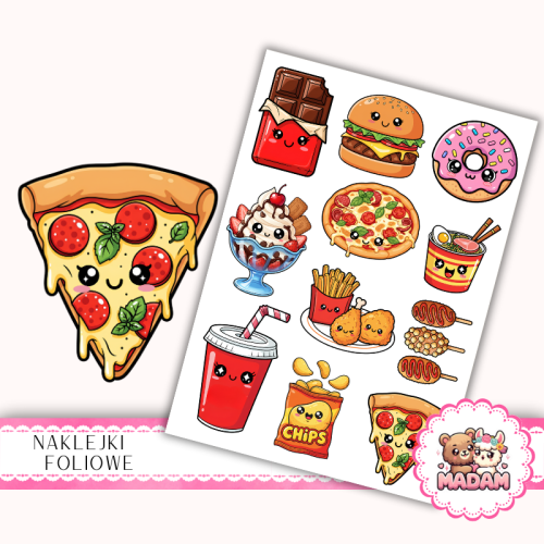 Naklejki foliowe 13x19 Urocze Kawaii Fast Food MaDam Creative