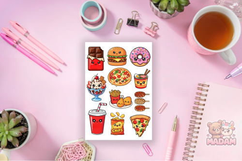 Naklejki foliowe 13x19 Urocze Kawaii Fast Food MaDam Creative