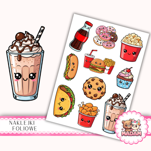 Naklejki foliowe 13x19 Urocze Kawaii Fast Food vol. 2 MaDam Creative