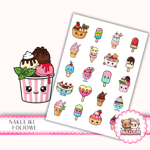Naklejki foliowe 13x19 Kawaii Lody MaDam Creative