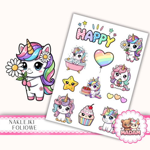 Naklejki foliowe 13x19 Kawaii Jednorożce MaDam Creative