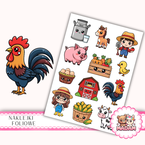 Naklejki foliowe 13x19 Kawaii Przyjaciele z Farmy MaDam Creative