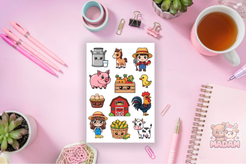 Naklejki foliowe 13x19 Kawaii Przyjaciele z Farmy MaDam Creative