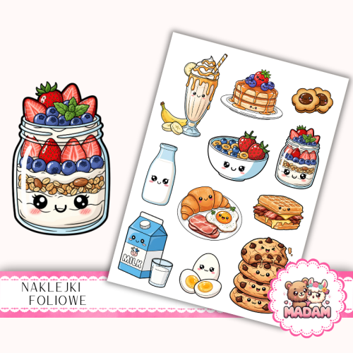 Naklejki foliowe 13x19 Kawaii Urocze Śniadanko MaDam Creative