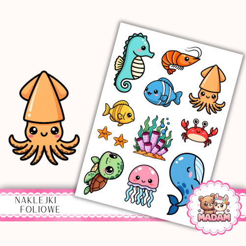 Naklejki foliowe 13x19 Kawaii Podmorski Świat MaDam Creative