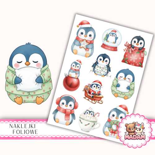 Naklejki foliowe 13x19 Kawaii Pingwin Świąteczny vol. 2 MaDam Creative