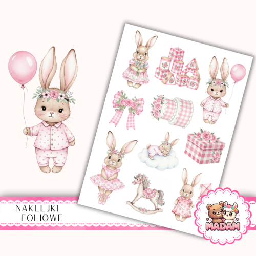 Naklejki foliowe 13x19 Różowy Króliczek MaDam Creative