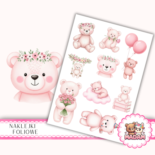Naklejki foliowe 13x19 Różowy Miś MaDam Creative