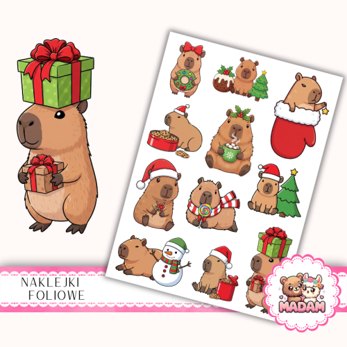 Naklejki foliowe 13x19 Świąteczna Kapibara MaDam Creative