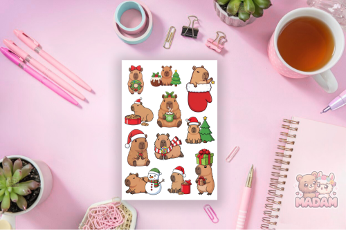 Naklejki foliowe 13x19 Świąteczna Kapibara MaDam Creative