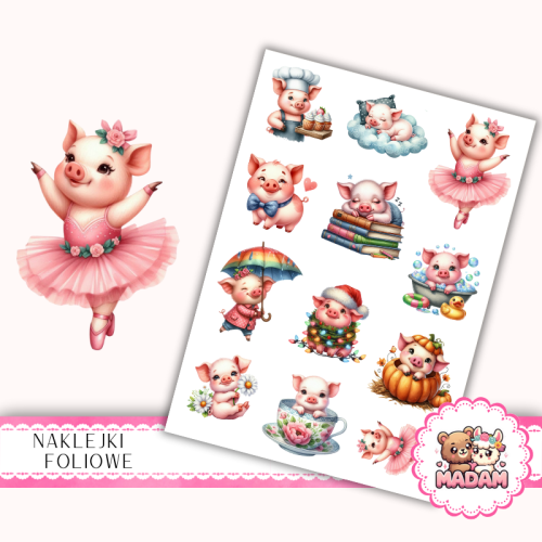 Naklejki foliowe 13x19 Urocza Świnka MaDam Creative