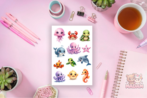 Naklejki foliowe 13x19 Morskie Zwierzątka Akwarelowe MaDam Creative