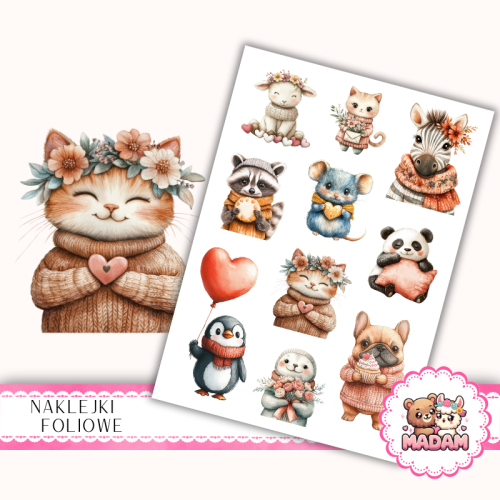 Naklejki foliowe 13x19 Kawaii Zwierzątka Kubraczki na Drutach MaDam Creative