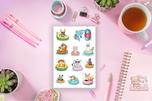 Naklejki foliowe 13x19 Letnie Zwierzaki na Dmuchańcach MaDam Creative