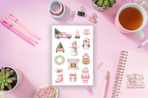 Naklejki foliowe 13x19 Różowe Święta MaDam Creative