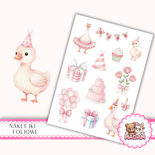 Naklejki foliowe 13x19 Urodziny Różowej Kaczki MaDam Creative