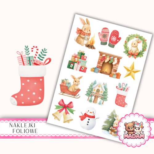 Naklejki foliowe 13x19 Świąteczne Króliczki MaDam Creative